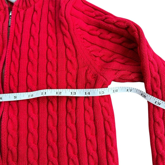 L. L. Bean Red Cable Knit Zip Up Sweater Jacket Women’s Size Small Item 243978 - Picture 3 of 7
